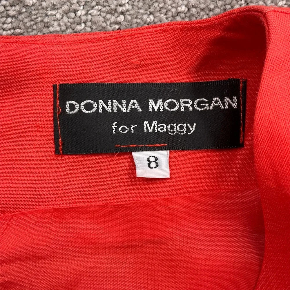 Donna Morgan Maggy Dress Women 8 Orange Linen‎ Beaded Toggle Peplum Midi USA